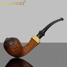 MUXIANG Sandblasted Freehand Pipe Briar Wooden Tobacco Pipe Bent Cumberland Stem