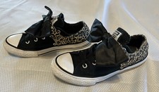 Rare Converse All Star Junior Size 1 Black With Cheetah Print Bow Super Cute