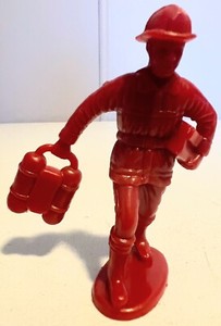 VTG Red Celluloid Plastic Rare HTF Red Fireman 4" Inch Figure 