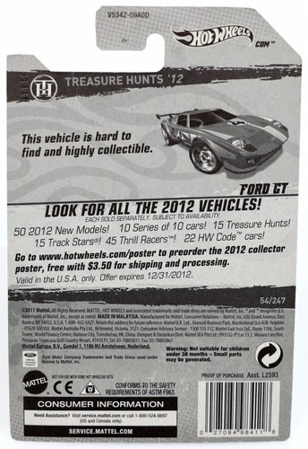 Hot Wheels Ford GT Treasure Hunts '12 Series - V5342 New NRFP Red 1:64 - Picture 4 of 4