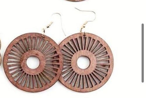 Earrings 925 ECO organic big Wooden Round Hollow Cut Out Boho Retro Dangle Drop - Picture 57 of 89