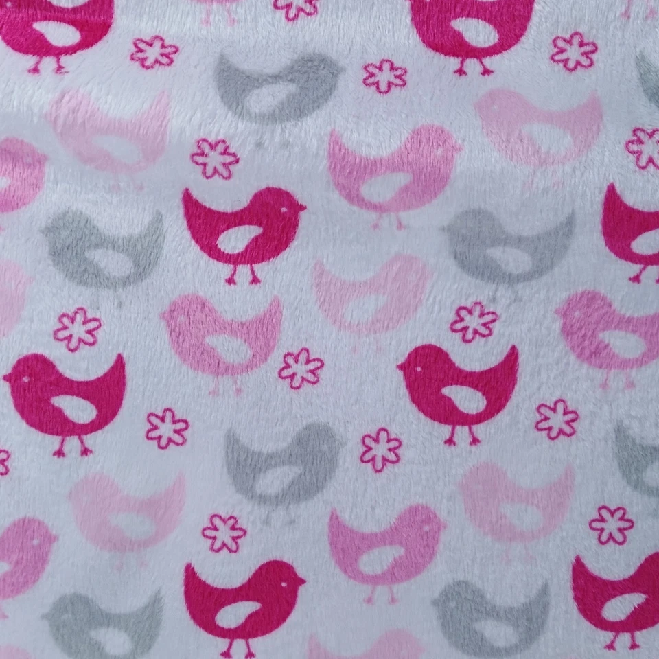 Manta bebé recién nacido rosa gris pájaros Minky flores blancas 40x31 pulgadas Foto 3 de 4