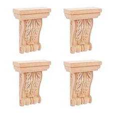 4PCS Natural Solid Wood Carved Onlay Applique 4x3.1inch Burlywood Decorative ...