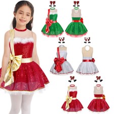 Girls Dress Recital Tutu Skirts Twirling Costumes Stage Leotard Ballroom Shiny