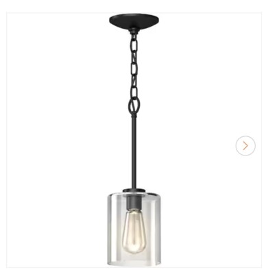 Volume Lighting Black Indoor Shaded Mini Pendant with Glass Cylindrical Shade
