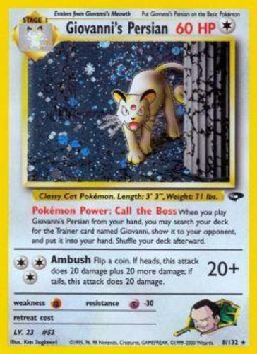 Heavy Play Giovanni's Persian Holo Rare 8/132 Unlimited Gym Challenge Pokémon Card