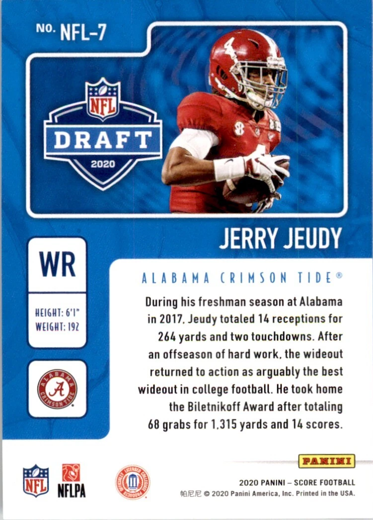 2020 Panini Score Draft Jerry Jeudy Rookie Denver Broncos NFL 7