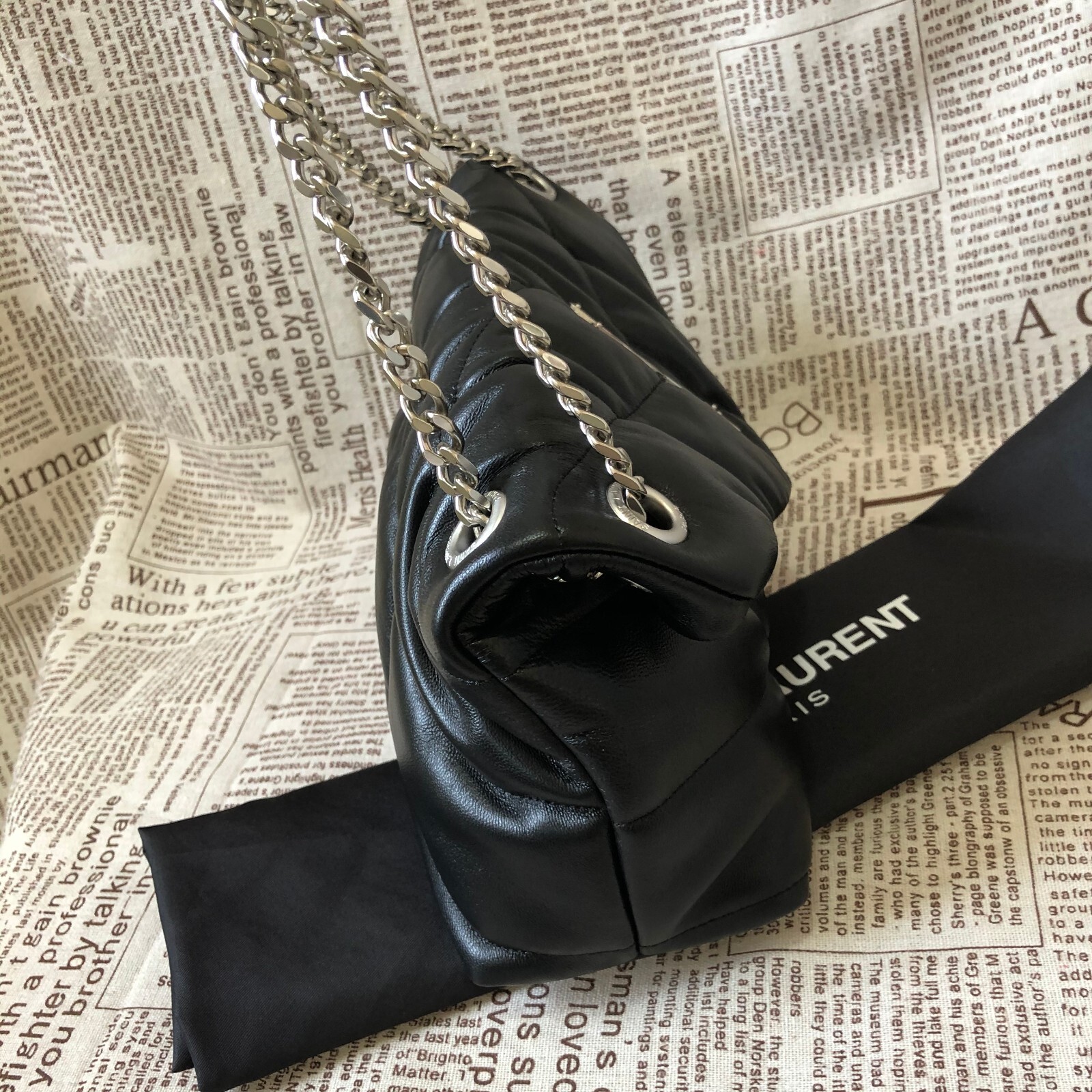 Yves Saint Laurent black cowhide silver buckle women’s bag