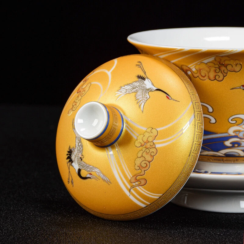 Gaiwan Crane Sancai Cover Bowl To Tea Bowl Tea Bowl Ceramic Gilt Crane Bubble - Image 4 of 4