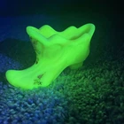 Vintage Fenton Burmese Custard Uranium Glass Slipper Hand Painted Signed GLOW