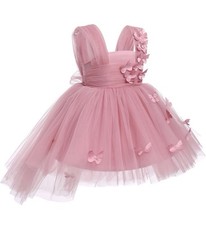 Girls Pink Tulle Tutu Dress with Butterfly and Bow Accents, Sleeveless, Party