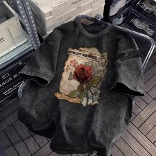 American Style Rose Graphic Tee Oversized Uni...