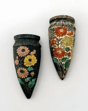 VTG Set Of 2 HANGING WALL POCKET FLOWER VASES FLORAL Stamped MADE IN JAPAN