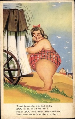 Artist Postcard Overweight Lady at Wagon, Trout tremble devant moi... - 2922866