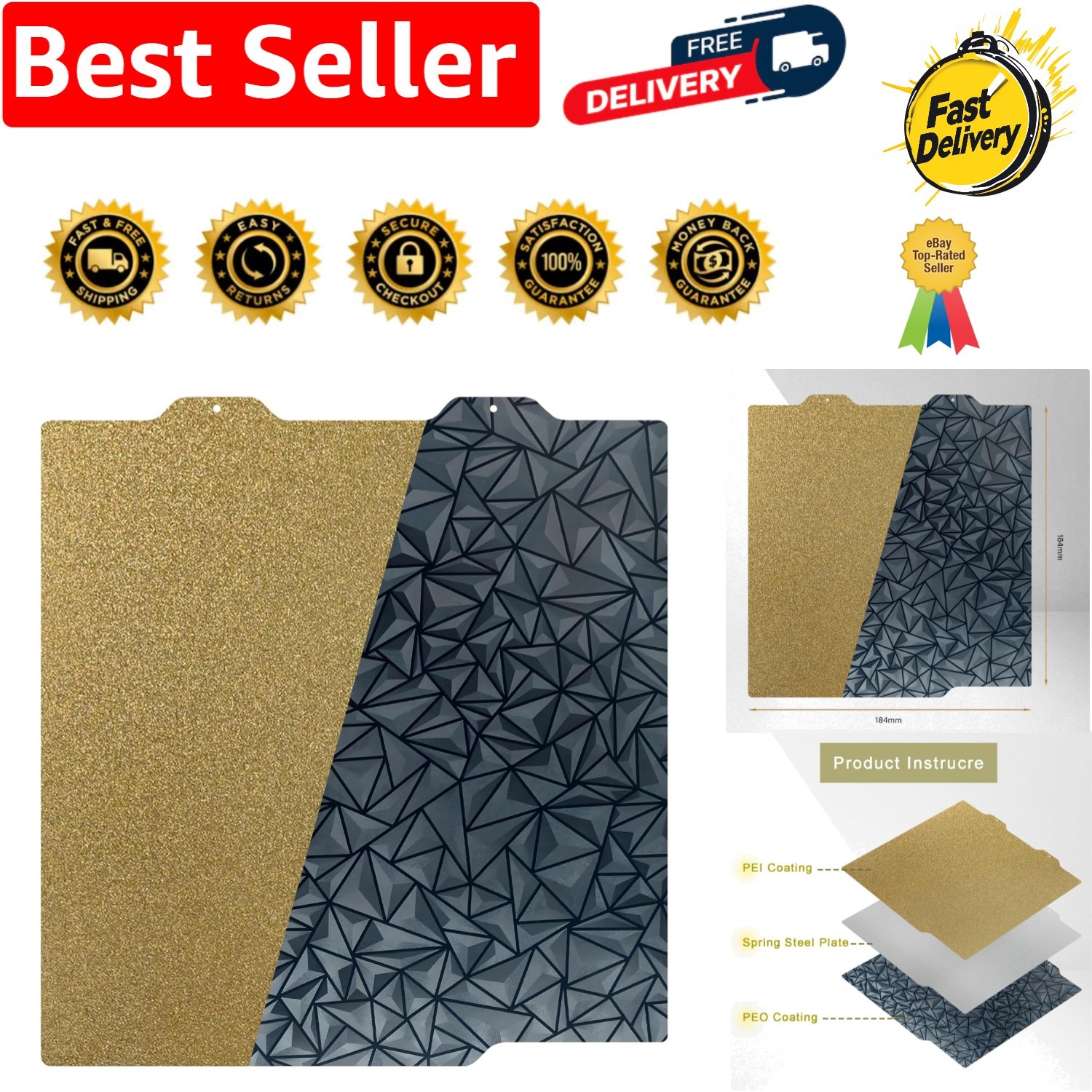 Leichtes flexibles Druckbett - PEI & PEO Oberfläche für Bambu Lab A1 Mini 184 mm
