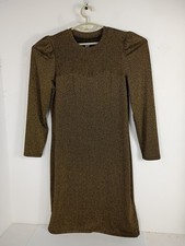 GAP Metallic Black Gold Lurex Knit Long Sleeve Midi Shift/Straight Dress Sz XL