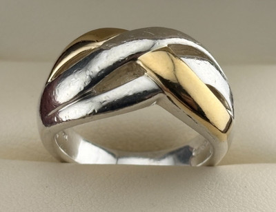 Designer 18k Yellow Gold .970 Argentium Silver Lorenzo Twisted Knot Ring Sz 7