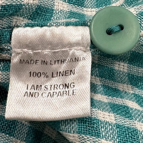 FLAX Design Size L Dress Maxi Jade Green Gingham 100% Linen Woven Sleeveless - Picture 10 of 13