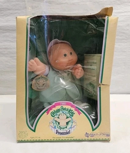 1985 Cabbage Patch Kids March of Dimes Preemie W/Paperwork / Damaged Box