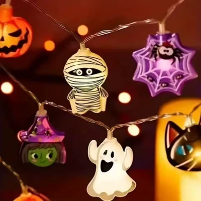 Guirlande Lumineuse LED Halloween – 8 Motifs (Fantôme, Sorcière, Chat, Citrouill - Photo 1/4