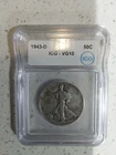 1943-D  Walking Liberty Half Dollar  VG10 ICG Graded And Slabbed 90% Silver