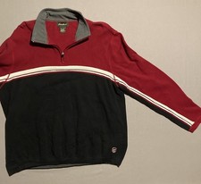 Vintage Eddie Bauer Men 1/4 Zip Knit Sweater Pullover Red  Black Size Large EUC