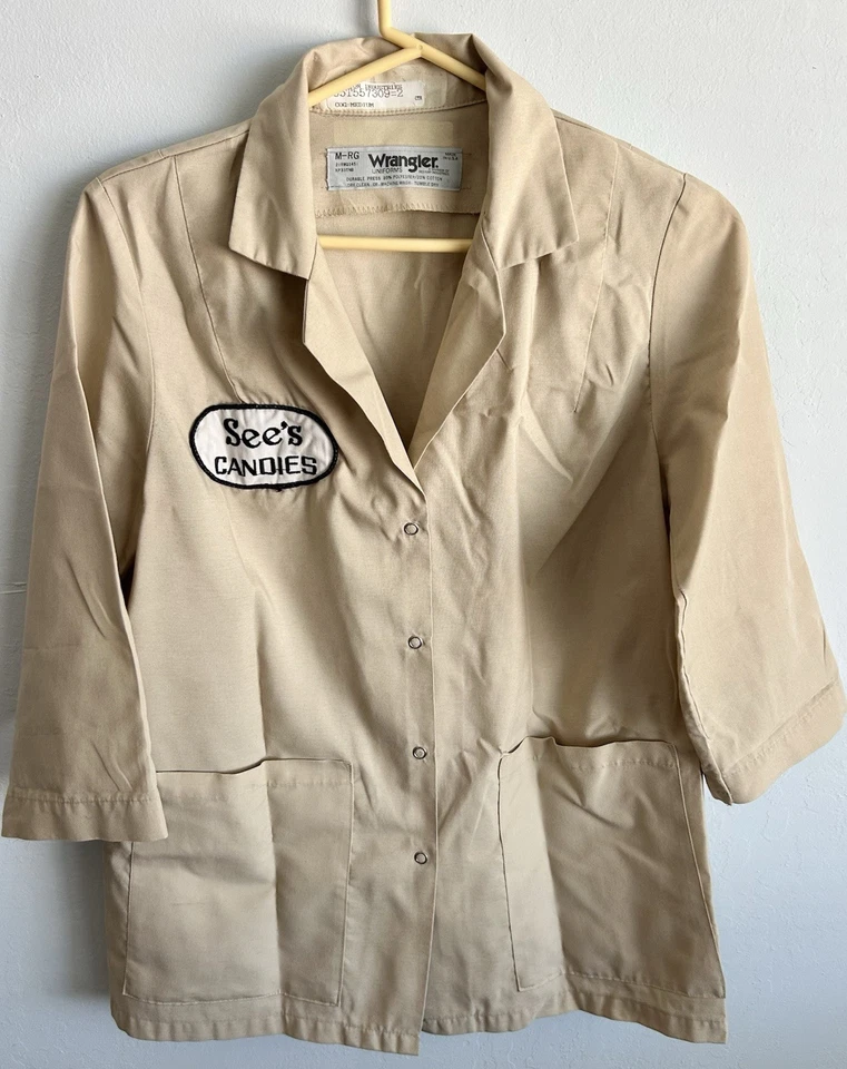 Lot of 2 See’s Candies Employee Uniform Work Shirts Confectionery Khaki Size M - Image 2 of 4