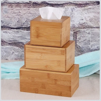 Wood Tissue Box Holder Square Wooden Paper Box Cover Napkin Holder for Hotel Car - Image 1 of 4
