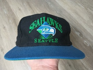 Cappello snapback lana vintage Seattle Seahawks nero blu bicolore AJD RARO anni 90 vecchio logo