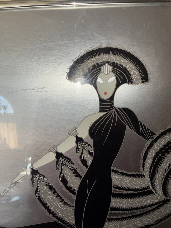 Erte Symphony in Black 1980 Mirage Editions Serigrafía en lámina de plata enmarcada 30”x20” Foto 4 de 4