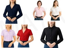 Women's Button-Down Blouse Non-Iron Formal Casual Shirt Short/Long Sleeve Option
