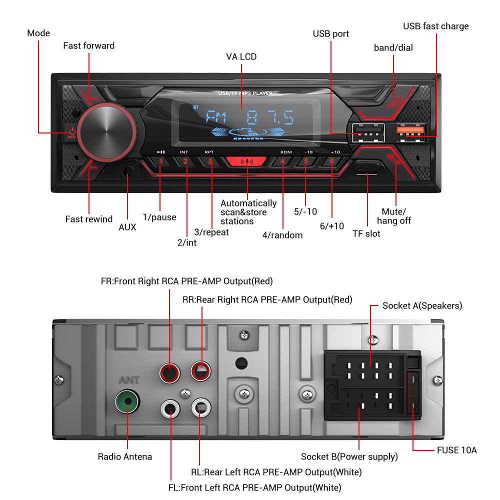 Single 1 Din Car Stereo Radio Bluetooth In-dash Head Unit FM/USB/AUX Player