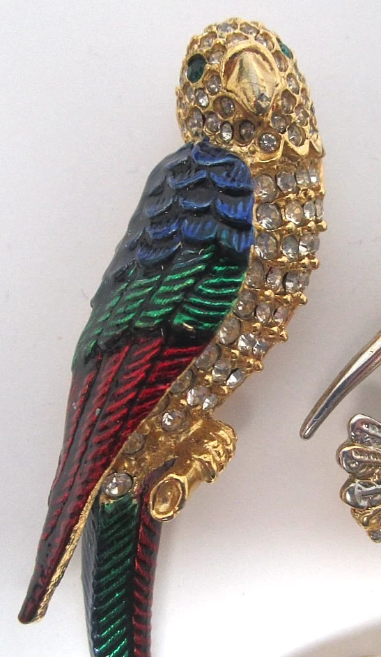 Broches de pájaro vintage de cinco puentes esmaltados en plata de ley y diamantes de imitación Foto 2 de 4