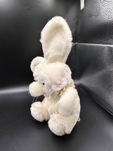 Commonwealth White Plush Bunny Rabbit Stuffed Animal Flowers Collar Bow Vtg RARE - Picture 12 of 21