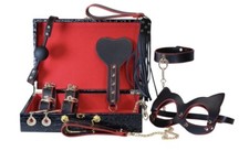 BLACK RED KITTY BDSM 9 PIECES BONDAGE SET IN HARD CASE Dominant Whip Handcuffs
