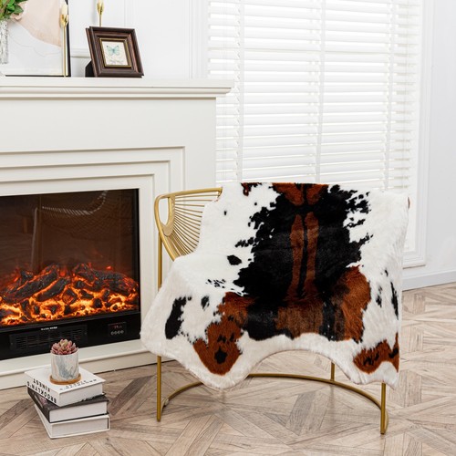 Cow Hide Animal Printed Rug Faux Fur Mat Carpet Blanket bedroom Home 43.3x37.4'' - Picture 3 of 12
