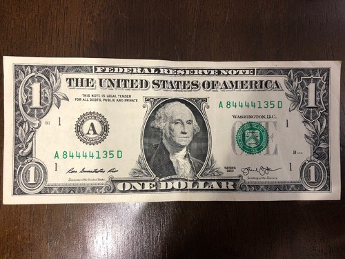 SOLIDO QUAD ""4444" in banconota da $1 dollaro NUMERO DI SERIE di BANCONOTE da vari FRB" - Foto 11 di 11
