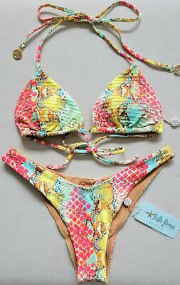 Luli Fama Smoke Show Tri Top & High Leg Brazilian Bottom, Size S