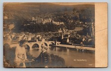 Heidelberg Germany Beautiful City View Man & Woman Dining ANTIQUE Postcard