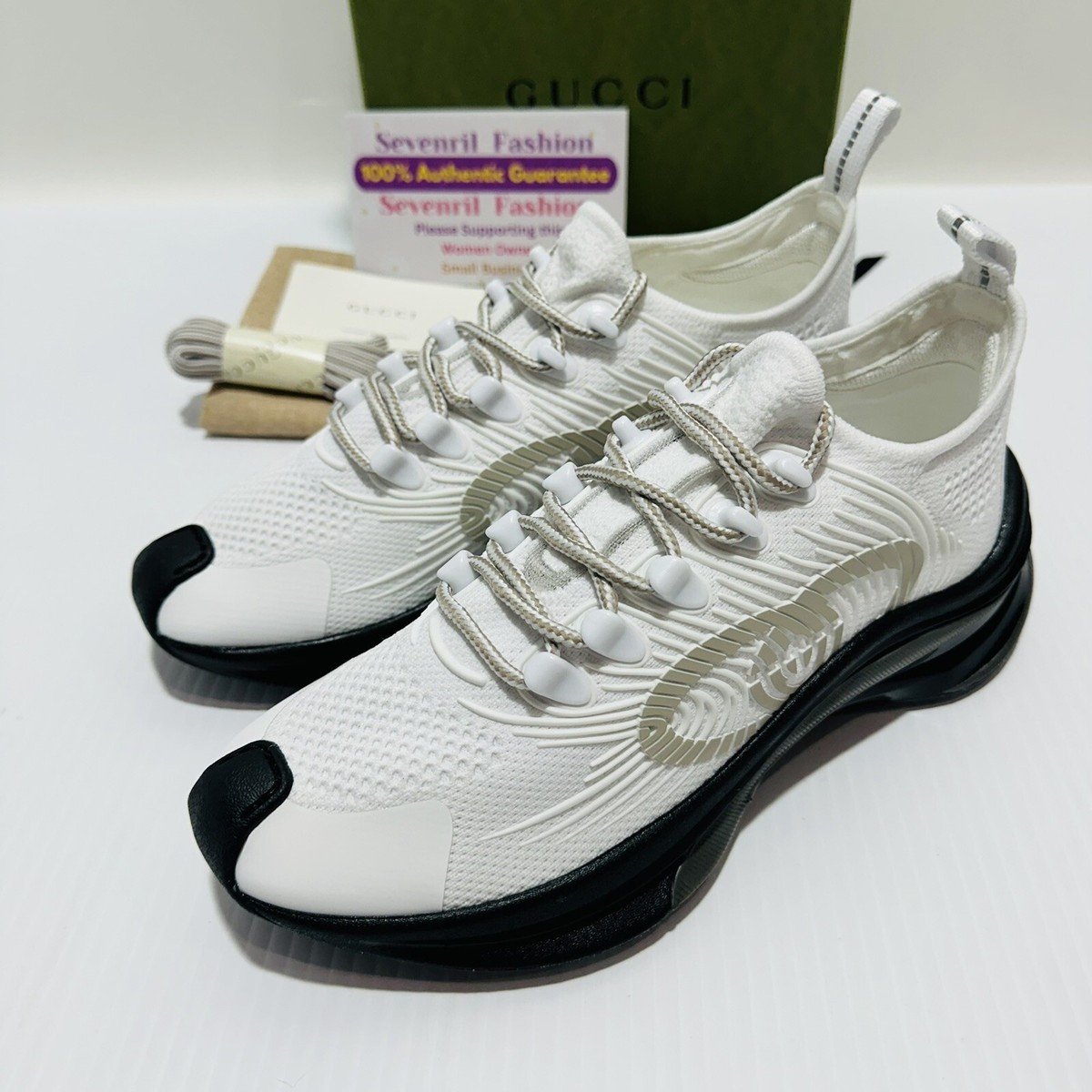 Gucci Run Knit Sneaker White Black Interlocking GG Logo