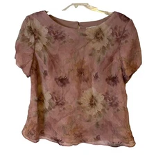Jessica Howard Floral Blouse Womens 22 Petite Pink Short Sleeve Double Layer NEW