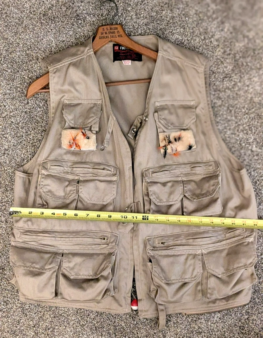 Fly fishing vest + box of flies in alum box, Perrine, Angler fly fishing+BOOK
