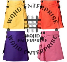 Scottish Men's Handmade Cotton Kilts Utility Deluxe Leather Stripe Hybrid Kilt