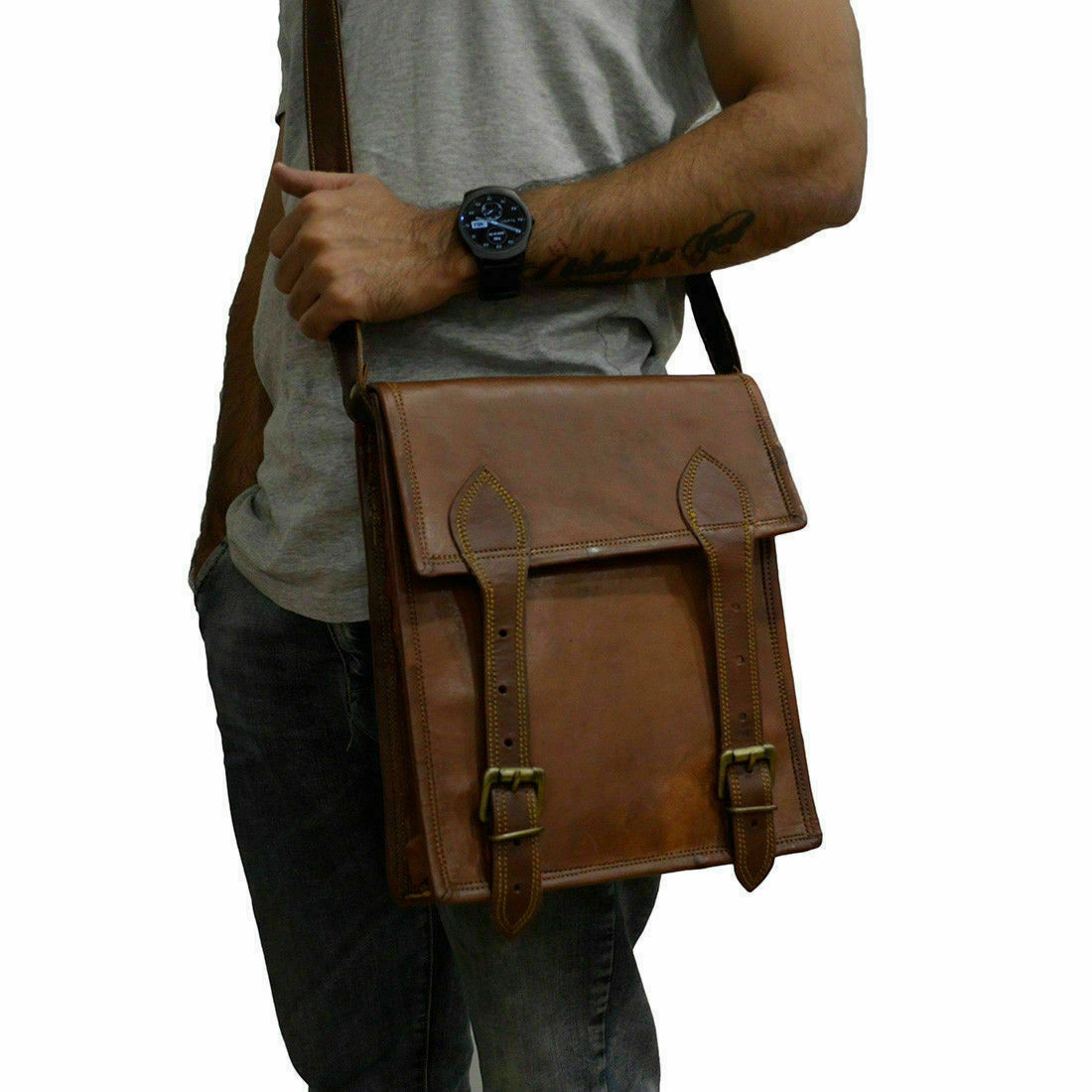 Shoulder Bag Leather Messenger ecofriendly Cross Body Laptop Briefcase Satchel-image