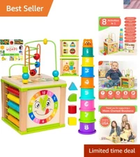 Wooden Activity Cube, Montessori Toys, Multipurpose Educational Sensory Toy f...