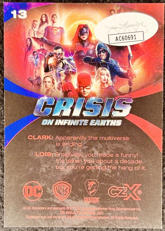 Tom Welling AND Erica Durance signed 2022 CZX Crisis on Infinite Earths card JSA - Image 2 of 3