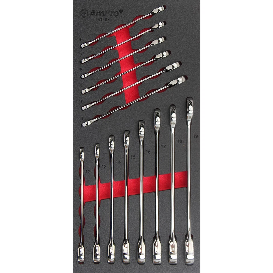 14pc Ampro Geared Heavy Duty Garage Metric Combination Wrench Tool Set TS51498