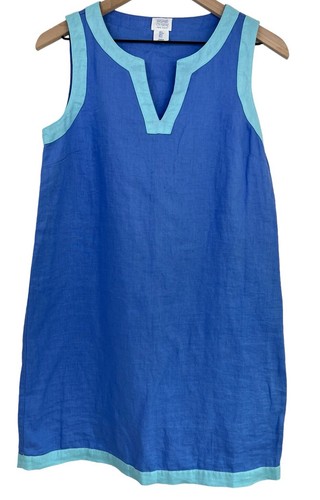 Sigrid Olsen Small SM S Short Summer Dress Sleeveless Linen Shift Blue