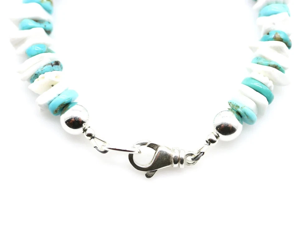 Arizona Turquoise & 10mm White Heishi Wafer Seashell Modern Bohemian Bracelet - Image 2 of 4