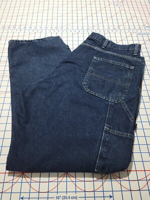 Mens Wrangler Authentics Flannel Lined Carpenter Jeans Size 41x30 Dark Wash 